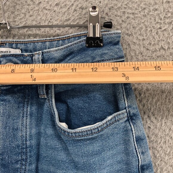 Forever 21 Jeans Womens 25 90s Fit Blue Colorblock Relaxed Frayed Button Fly NWT - Picture 5 of 11